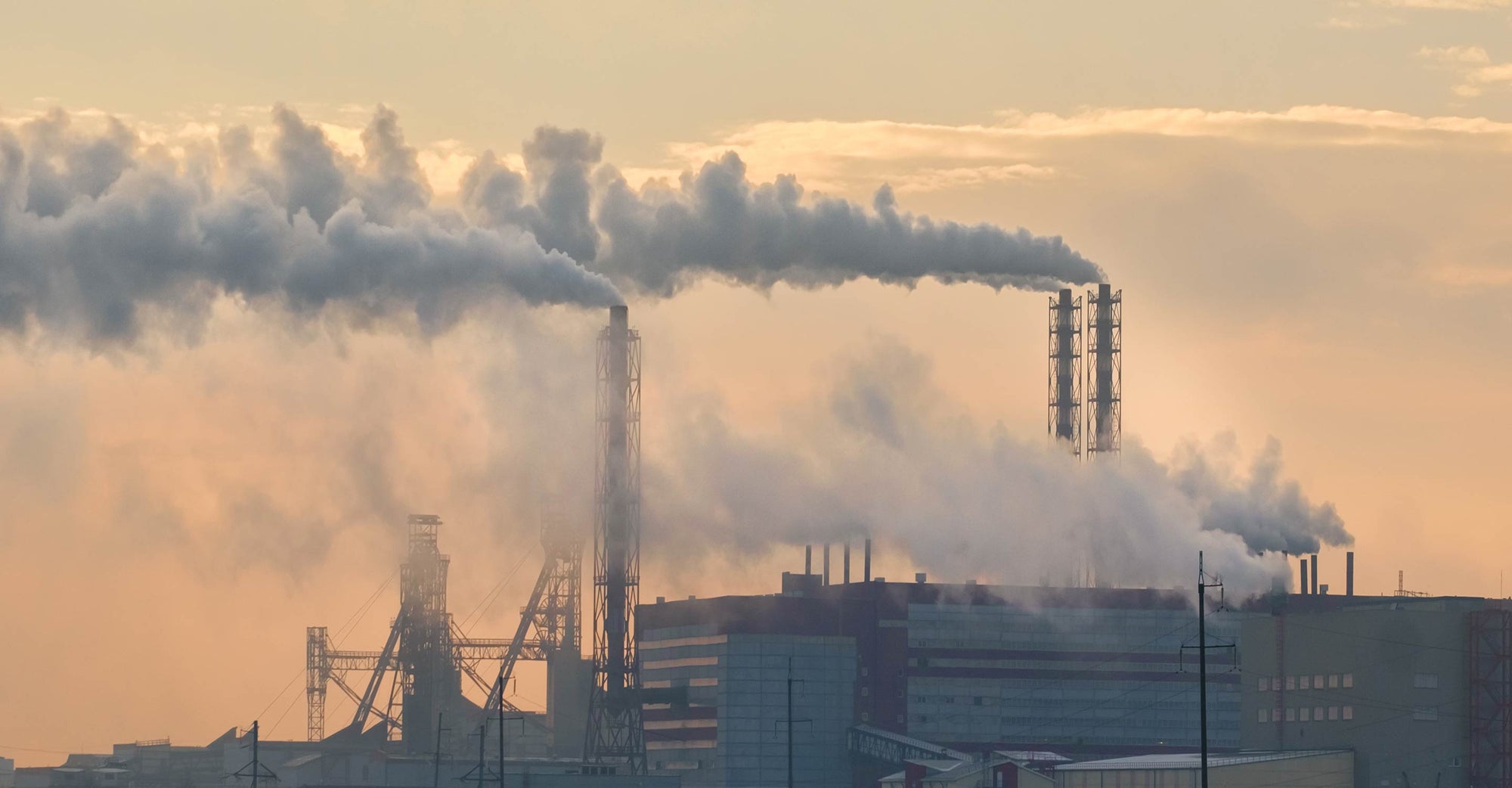 Production facility emitting pollution from smokestacks