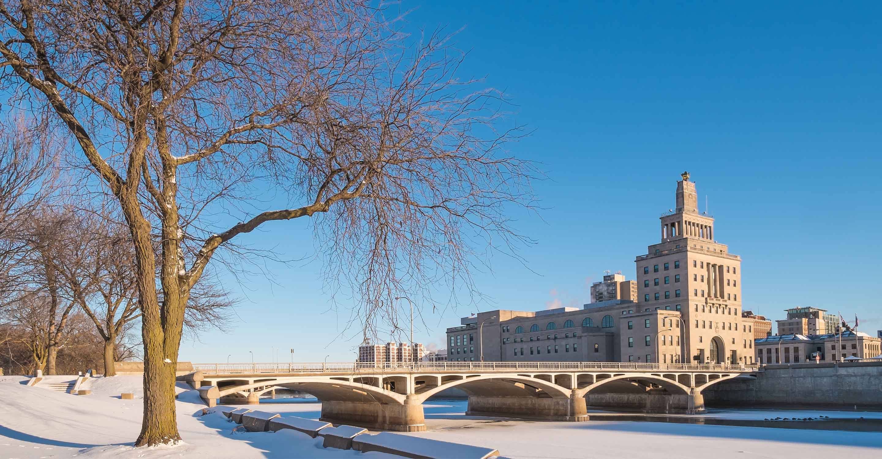 bridge on frozen lake