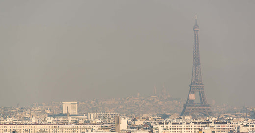 Paris skyline with smog surround the Eiffel Tower