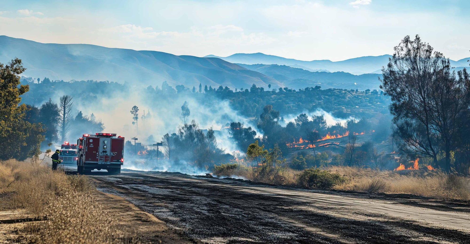Fire in a wooded hillside