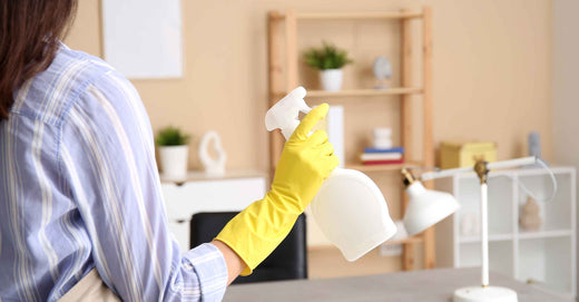 woman holding spray bottle in her right hand 