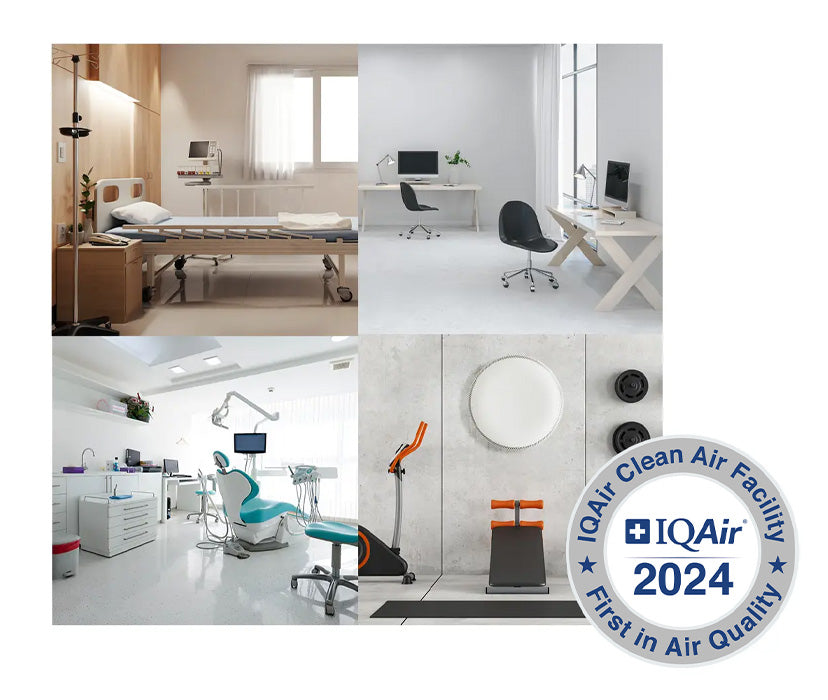 4grid image of home, office, dentist, and gym with CAF logo