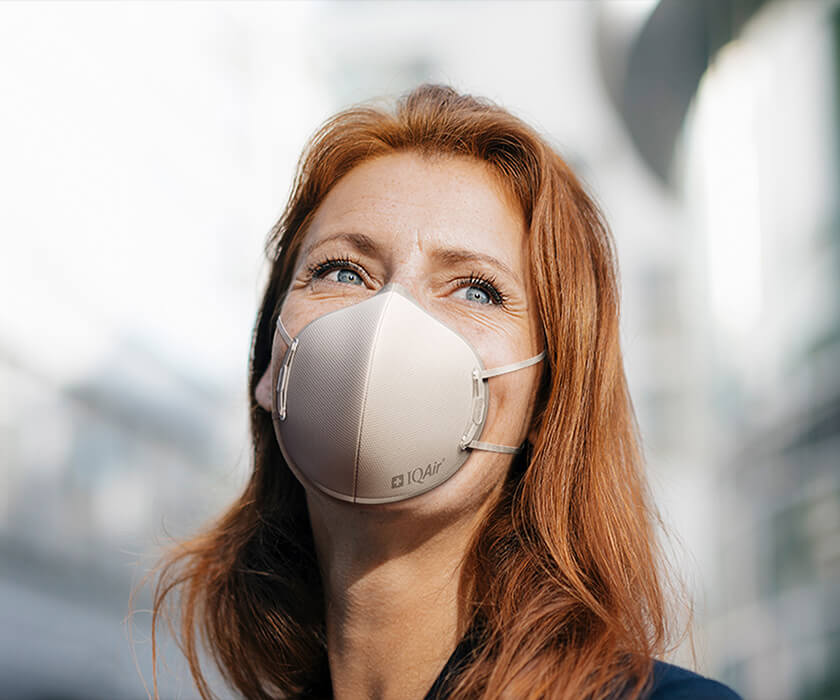 woman with IQAir mask