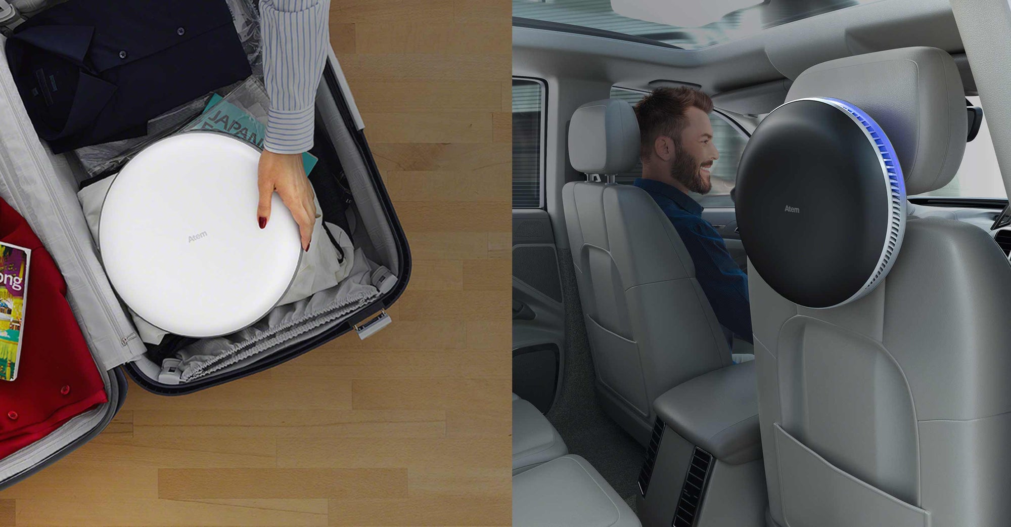 Atem Desk in luggage and Atem Car inside car